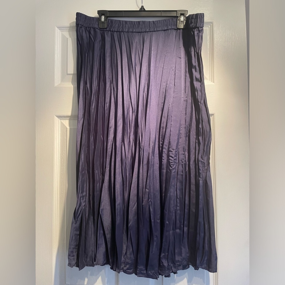Time and Tru navy crinkle midi skirt